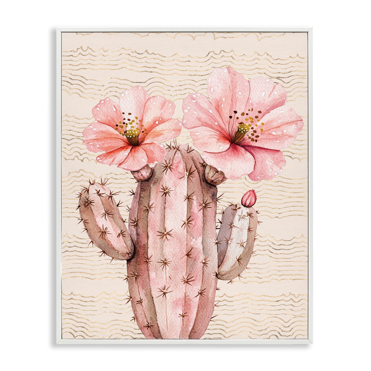 Stupell Industries Pastel Cactus with Blooms Framed Giclee Wall Art Design by Lettered and Lined